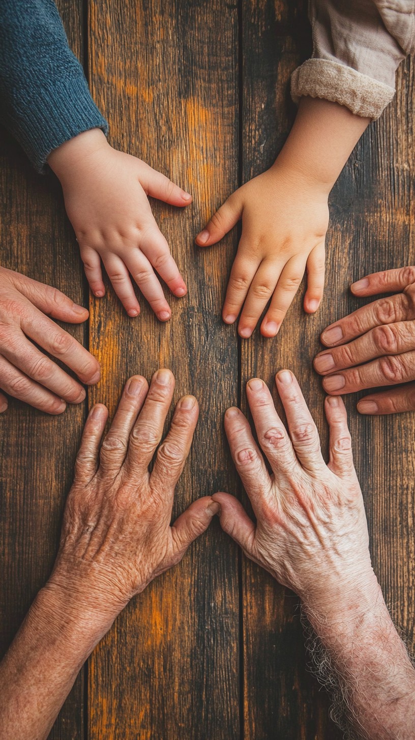 Generations of hands together representing legacy and family protection
